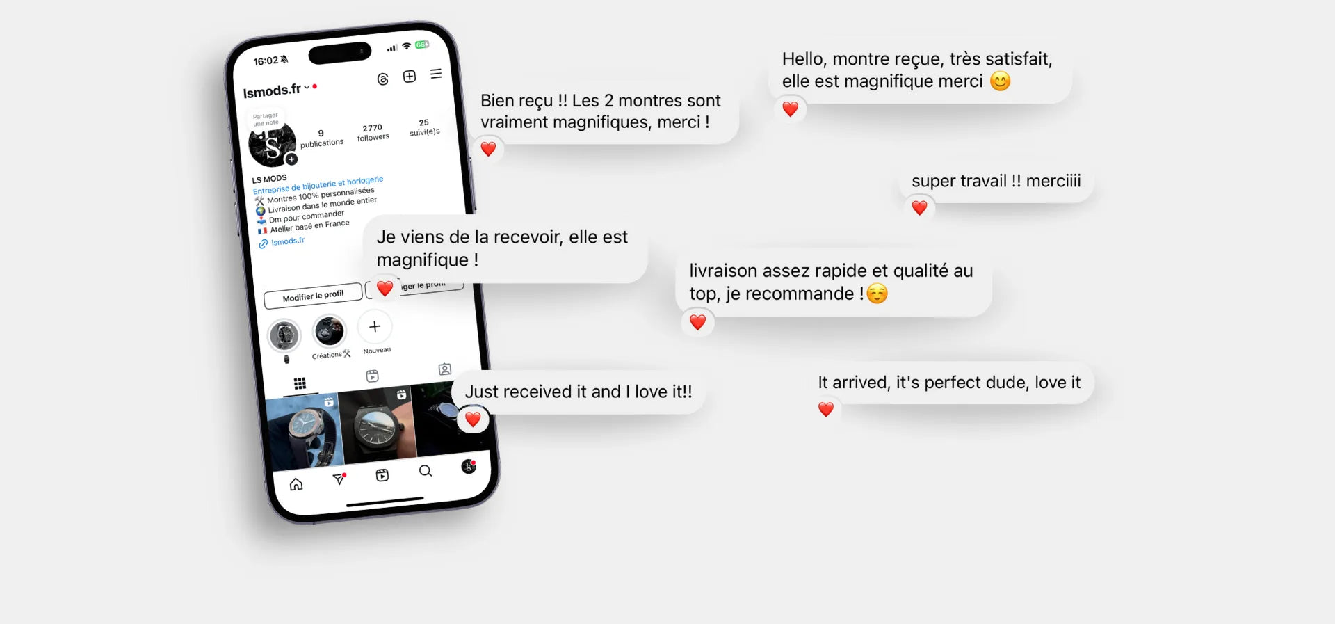 Aperçu des avis clients sur Instagram : témoignages positifs sur nos Seiko Mod et photos de montres portées par la communauté