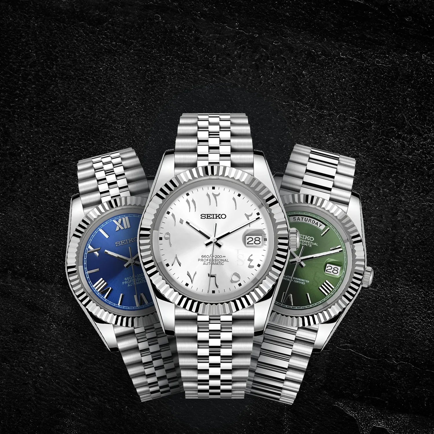 Collection de montres Seiko Mod Datejust au design intemporel et raffiné, hommage au modèle Rolex Datejust