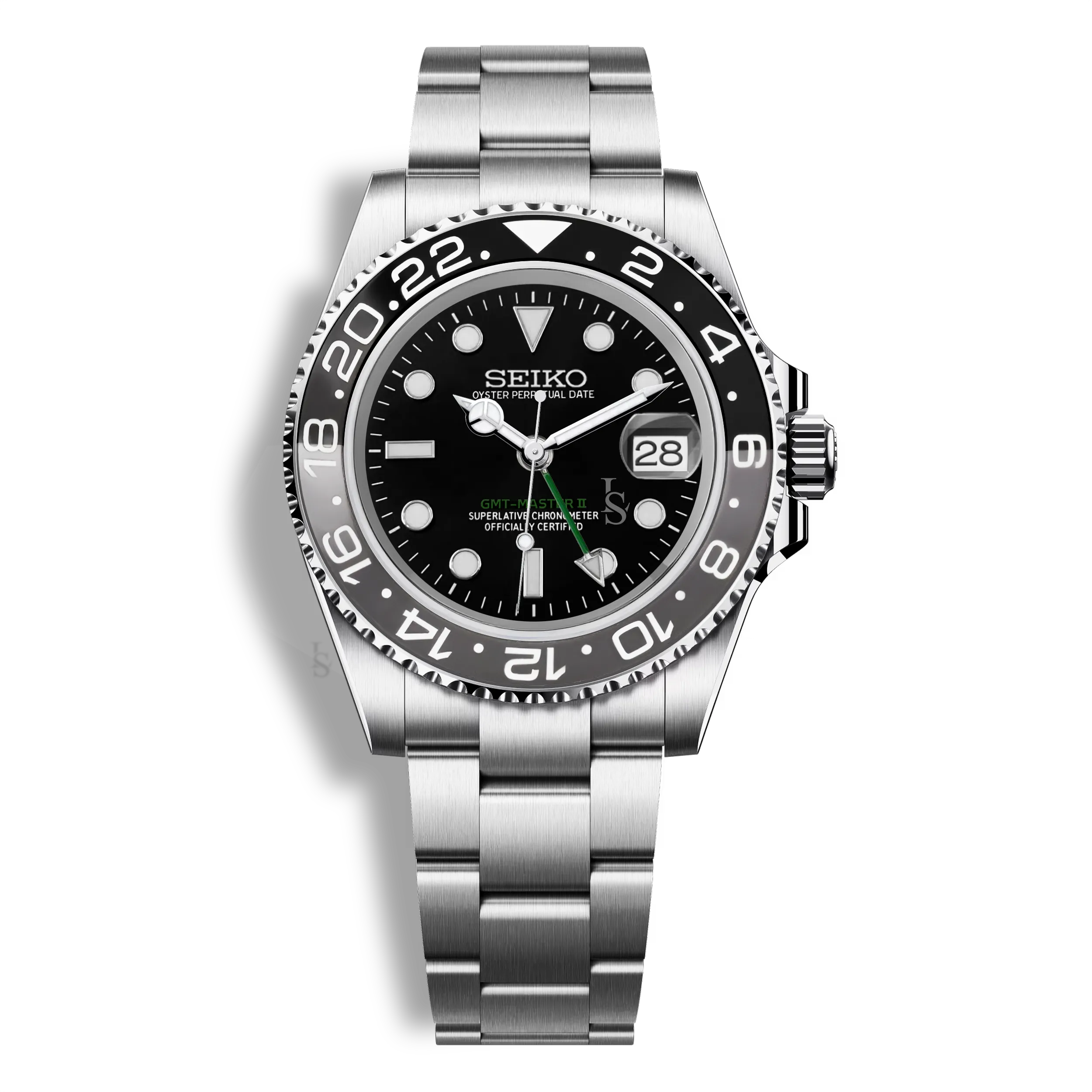 Montre Seiko Mod GMT Master II Bruce Wayne, mouvement NH34, lunette noire et grise et boîtier en acier inoxydable 316L.