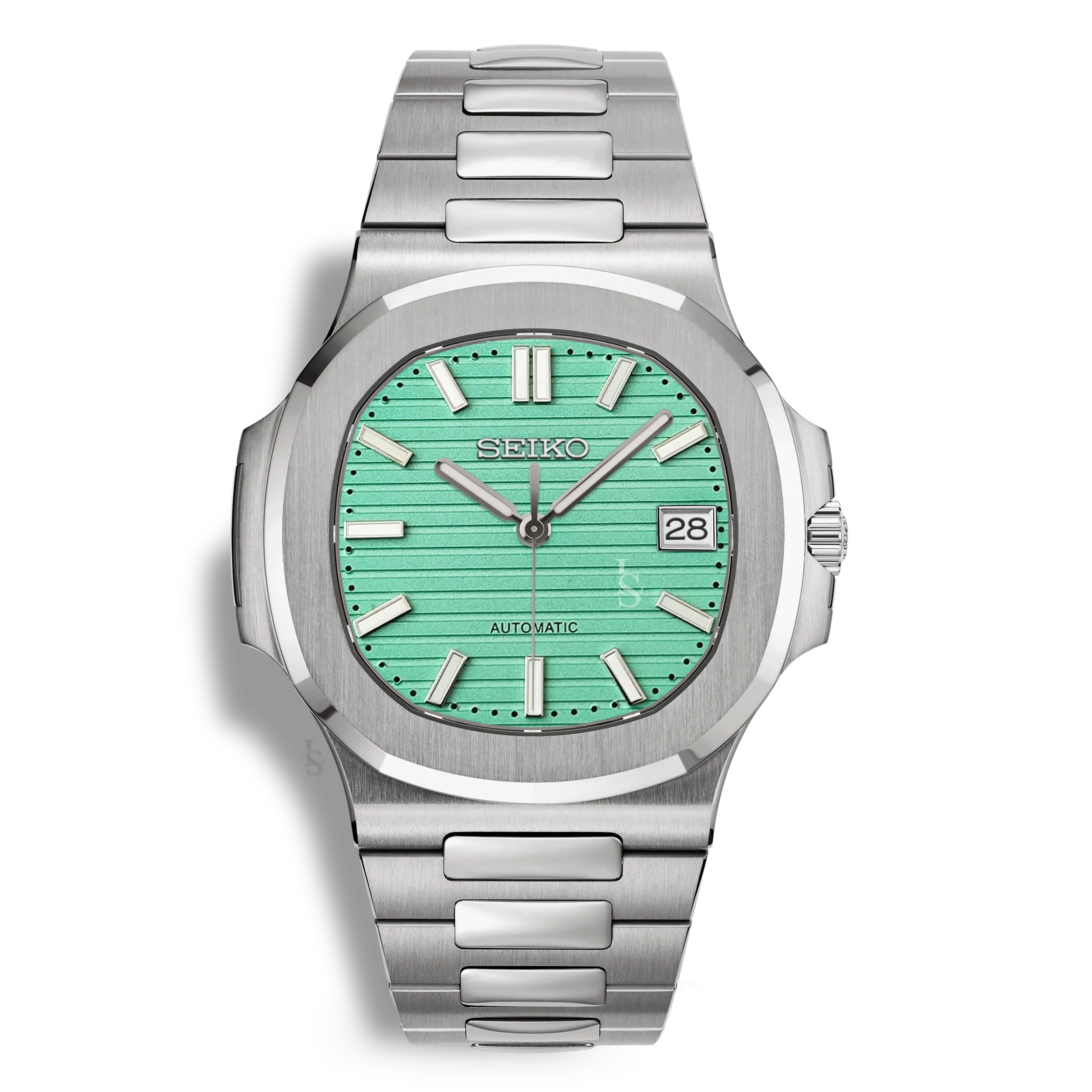 Montre Seiko Mod Nautilus bleu Tiffany, boîtier 41mm en acier inoxydable 316L et fond transparent
