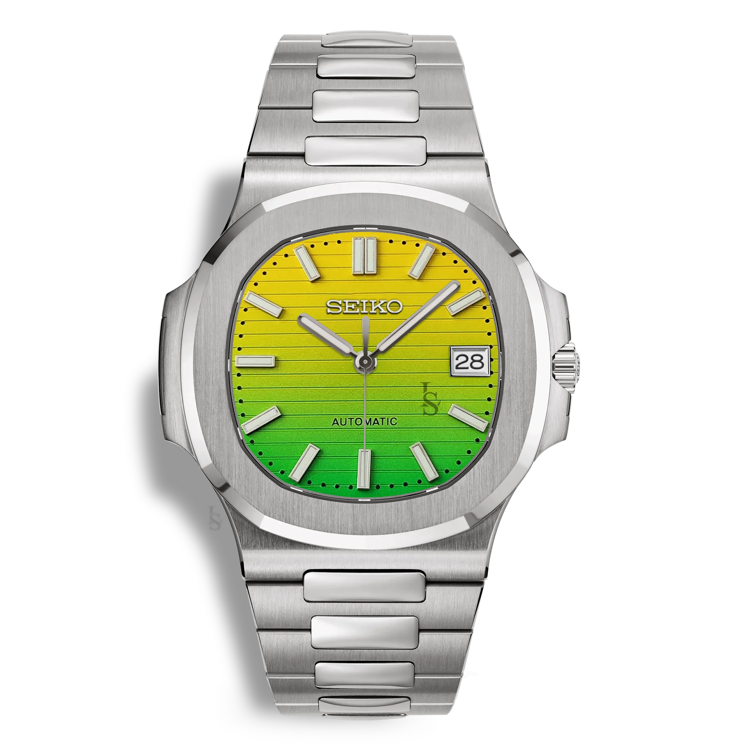 Montre Seiko Mod Nautilus cadran jaune vert (mangue), boîtier 41mm en acier inoxydable 316L et verre saphir