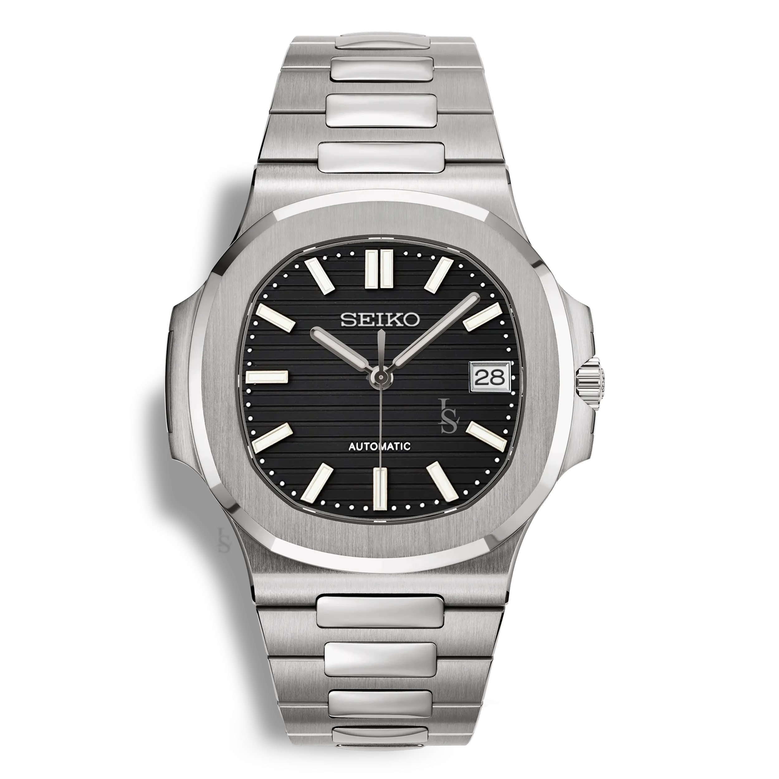 Montre Seiko Mod Nautilus noire avec boîtier 41mm, verre saphir inrayable et mouvement Seiko NH35