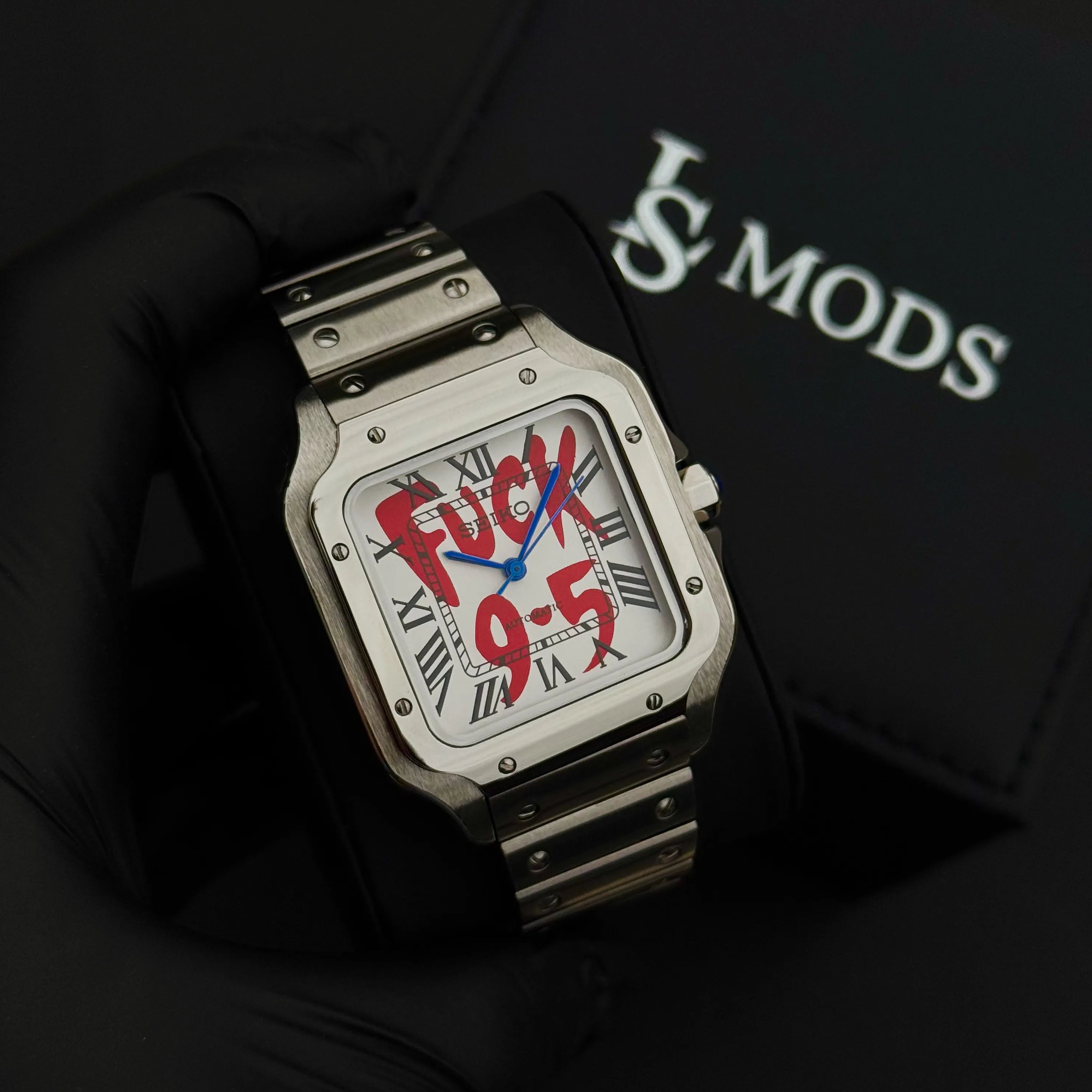Montre Seiko Mod Santos Fuck 9.5 cadran blanc automatique équipée du mouvement NH35, boîtier acier inoxydable 316L