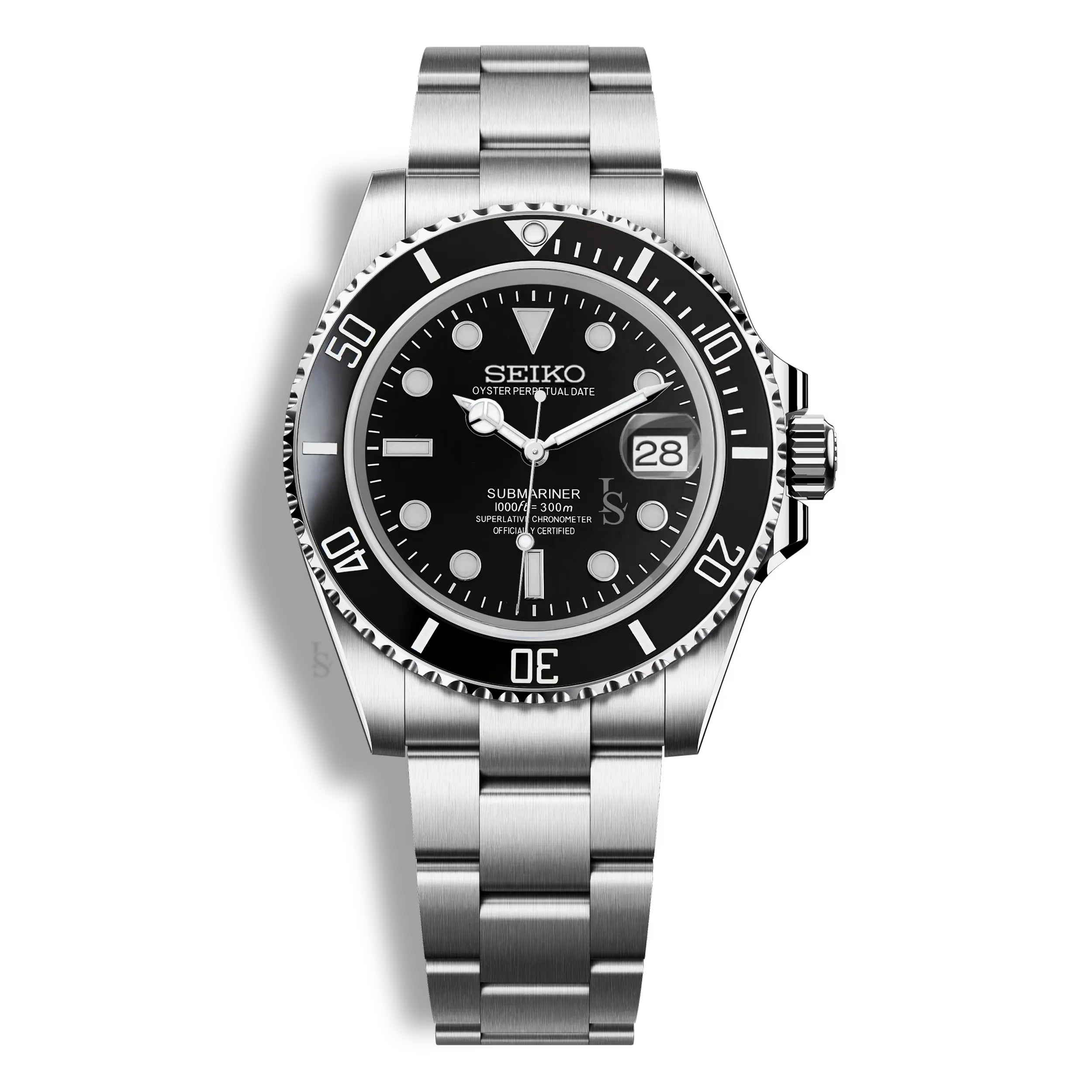 Montre Seiko Mod Submariner noire avec lunette en céramique noire 40mm en acier inoxydable 316L et mouvement automatique Seiko NH35