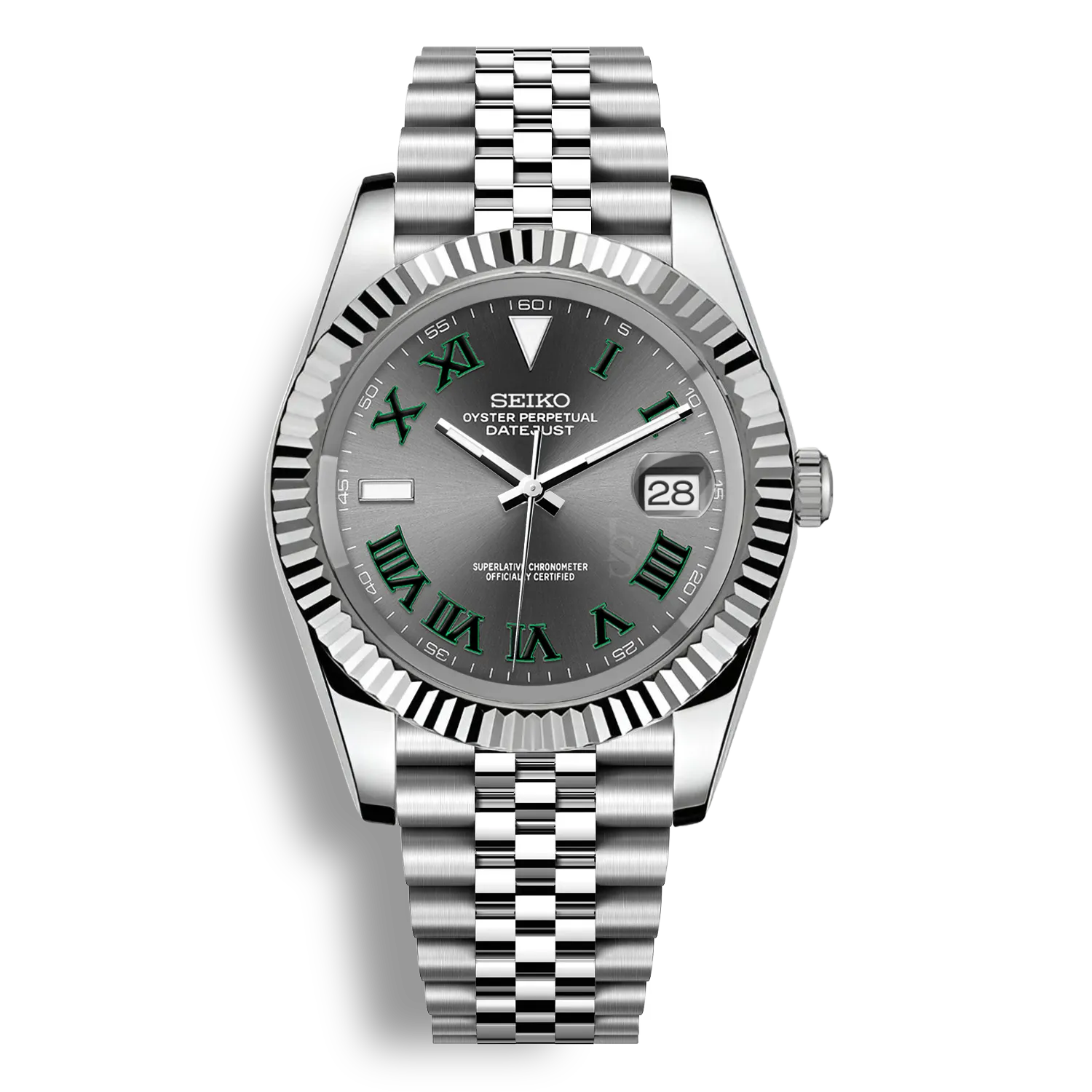 Montre Seiko Mod wimbledon cadran gris classique à chiffres romains wimbledon avec affichage de la date et mouvement automatique Seiko NH35