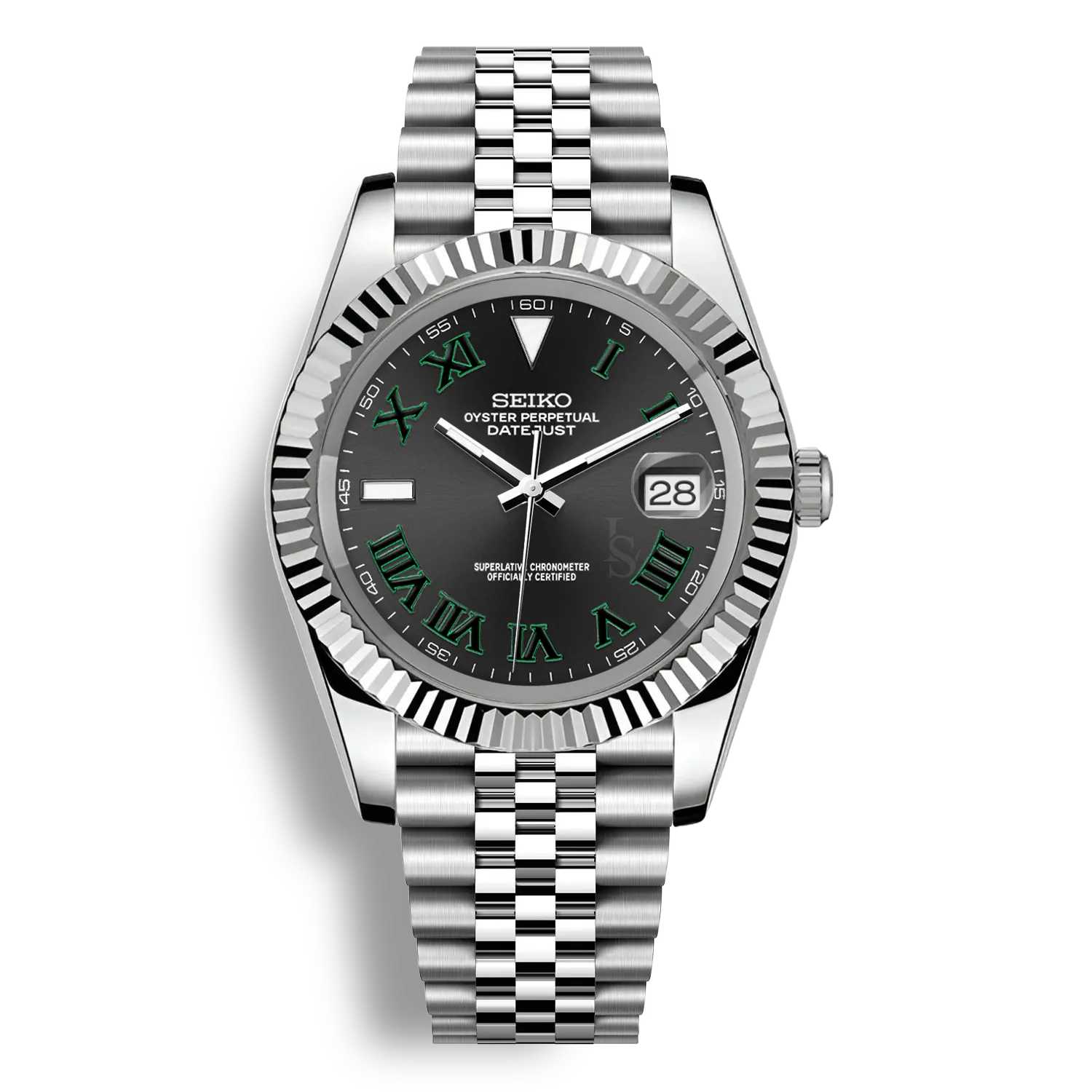 Montre Seiko Mod wimbledon cadran noir à chiffres romains wimbledon avec affichage de la date et mouvement automatique Seiko NH35