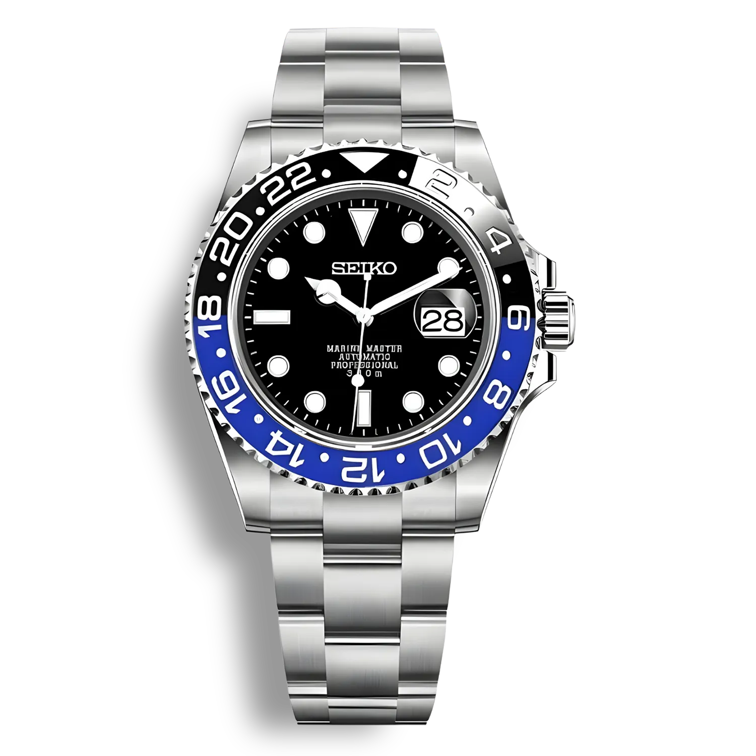 SeikoMod Marine Master Batman, lunette bicolore bleue et noire, design iconique