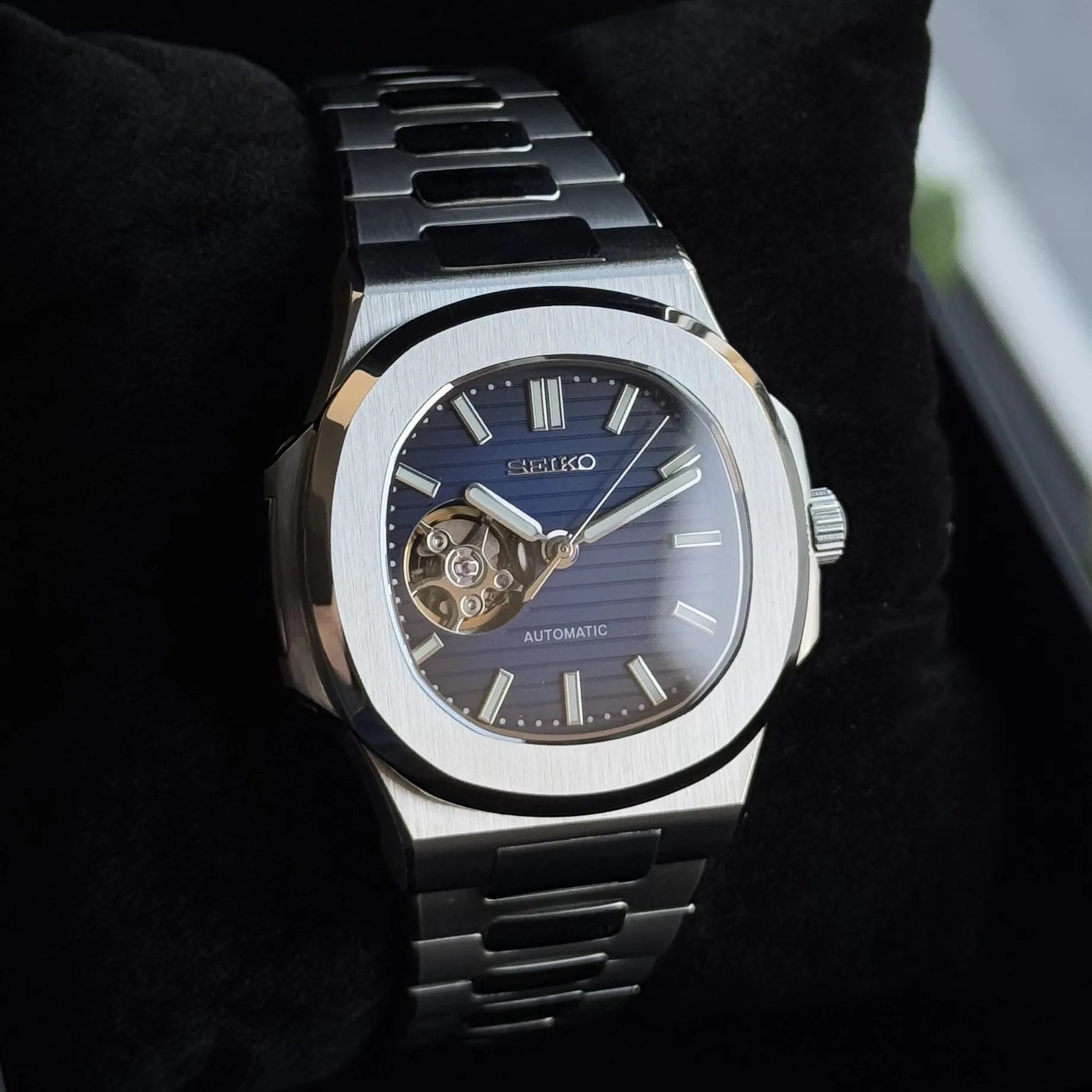 SeikoMod Nautilus Skeleton Bleu marine