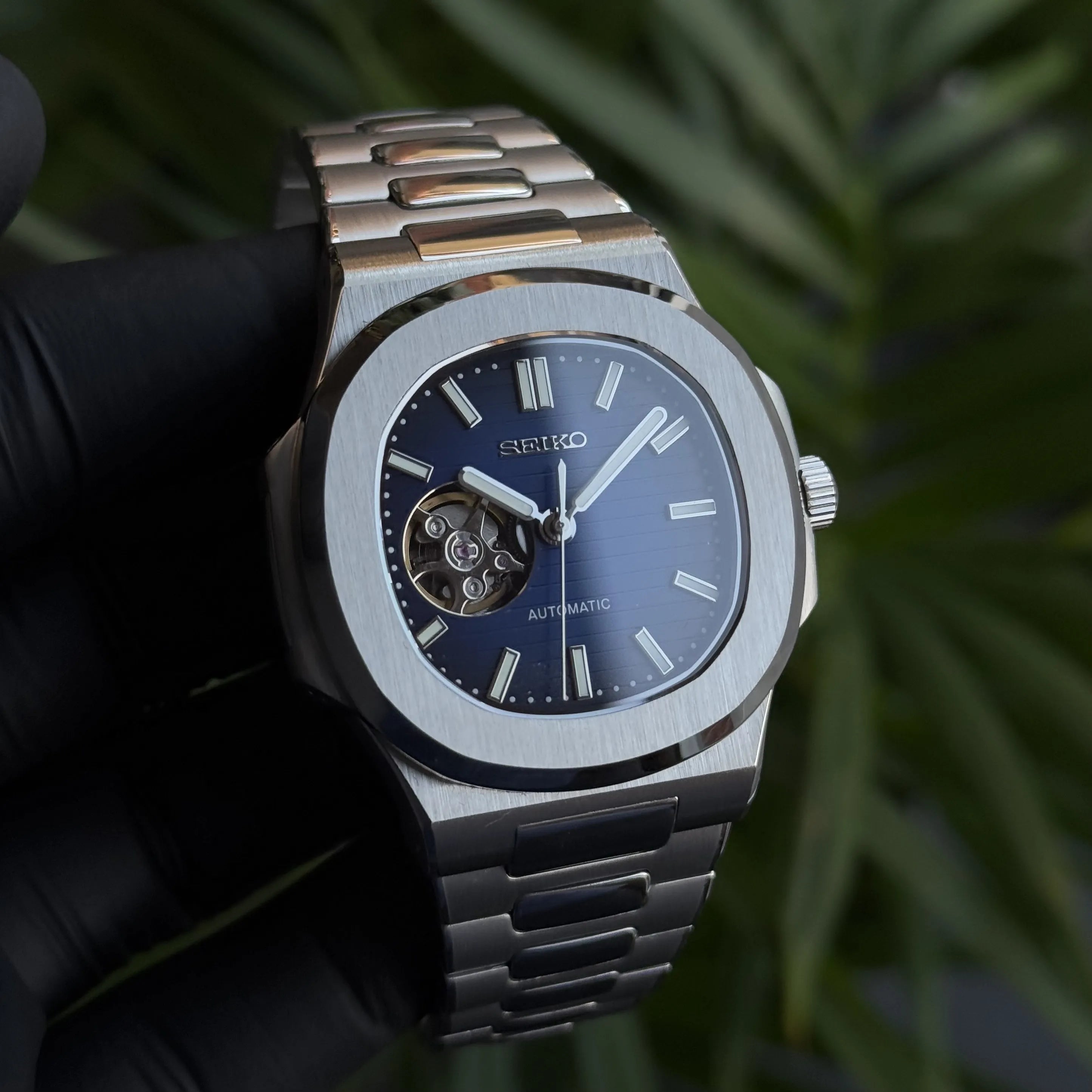SeikoMod Nautilus Skeleton Bleu marine