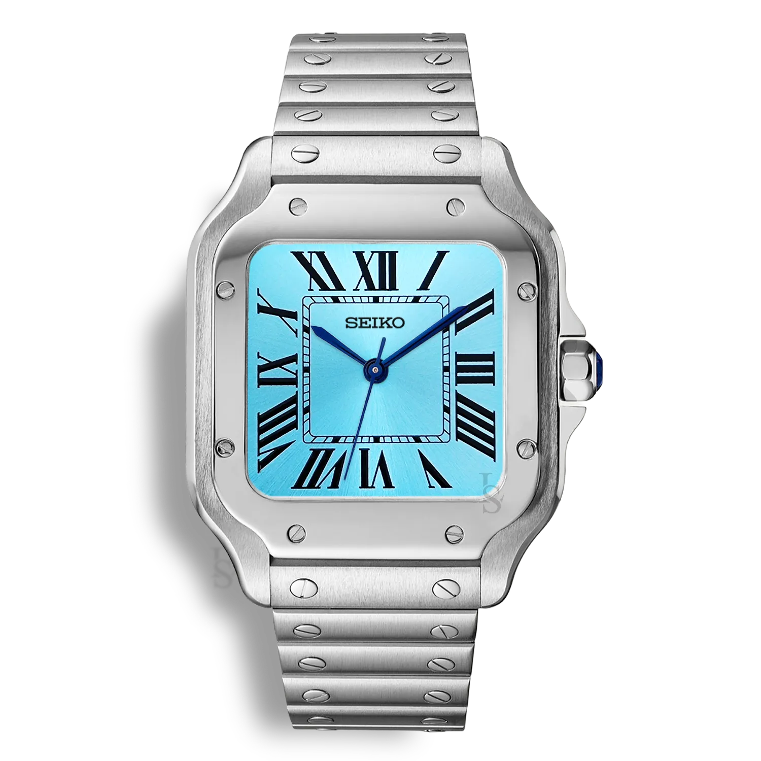 Montre SeikoMod Santos cadran bleu turquoise soleillé avec aiguilles glaive bleues