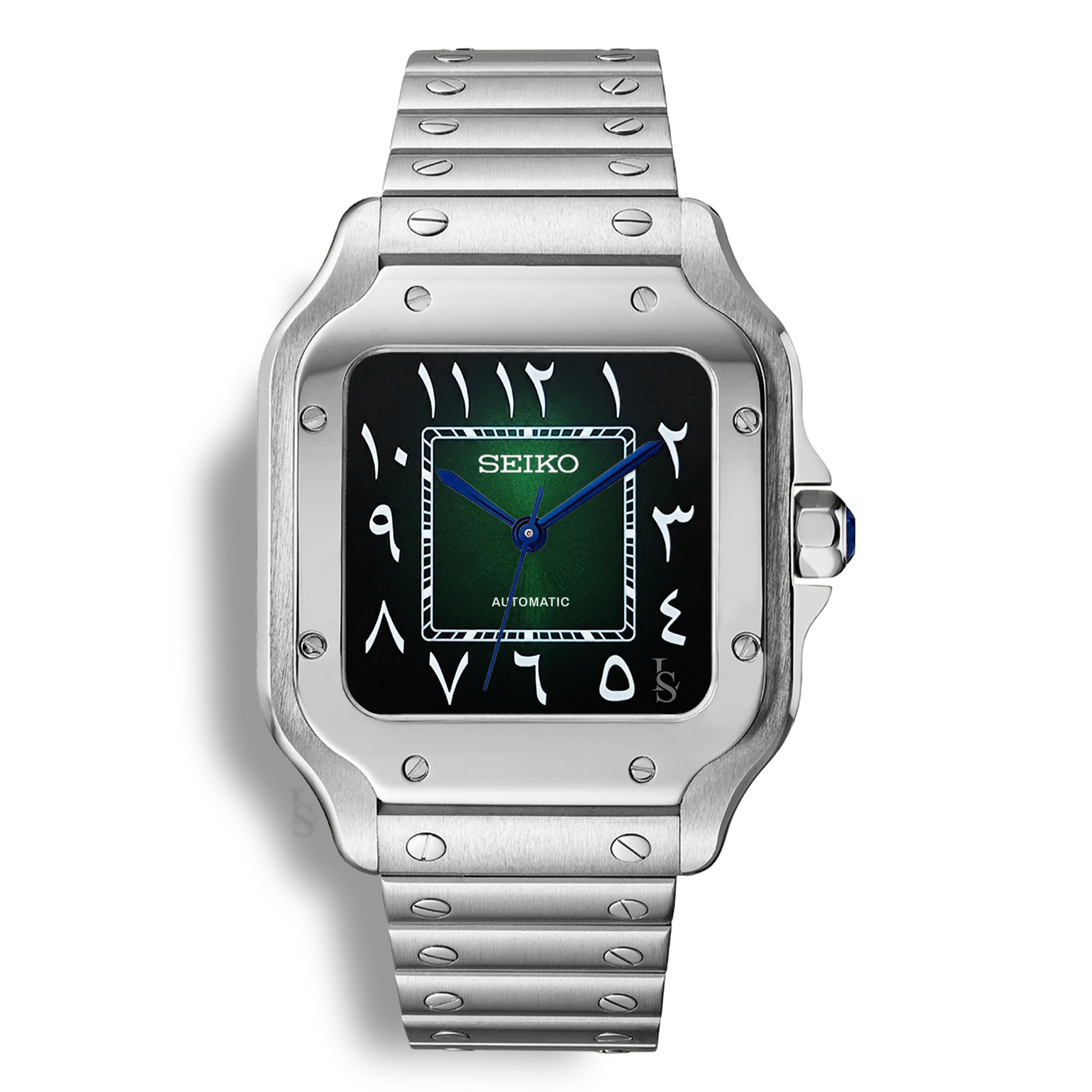 Montre SeikoMod Santos cadran vert soleillé avec chiffres arabes blancs