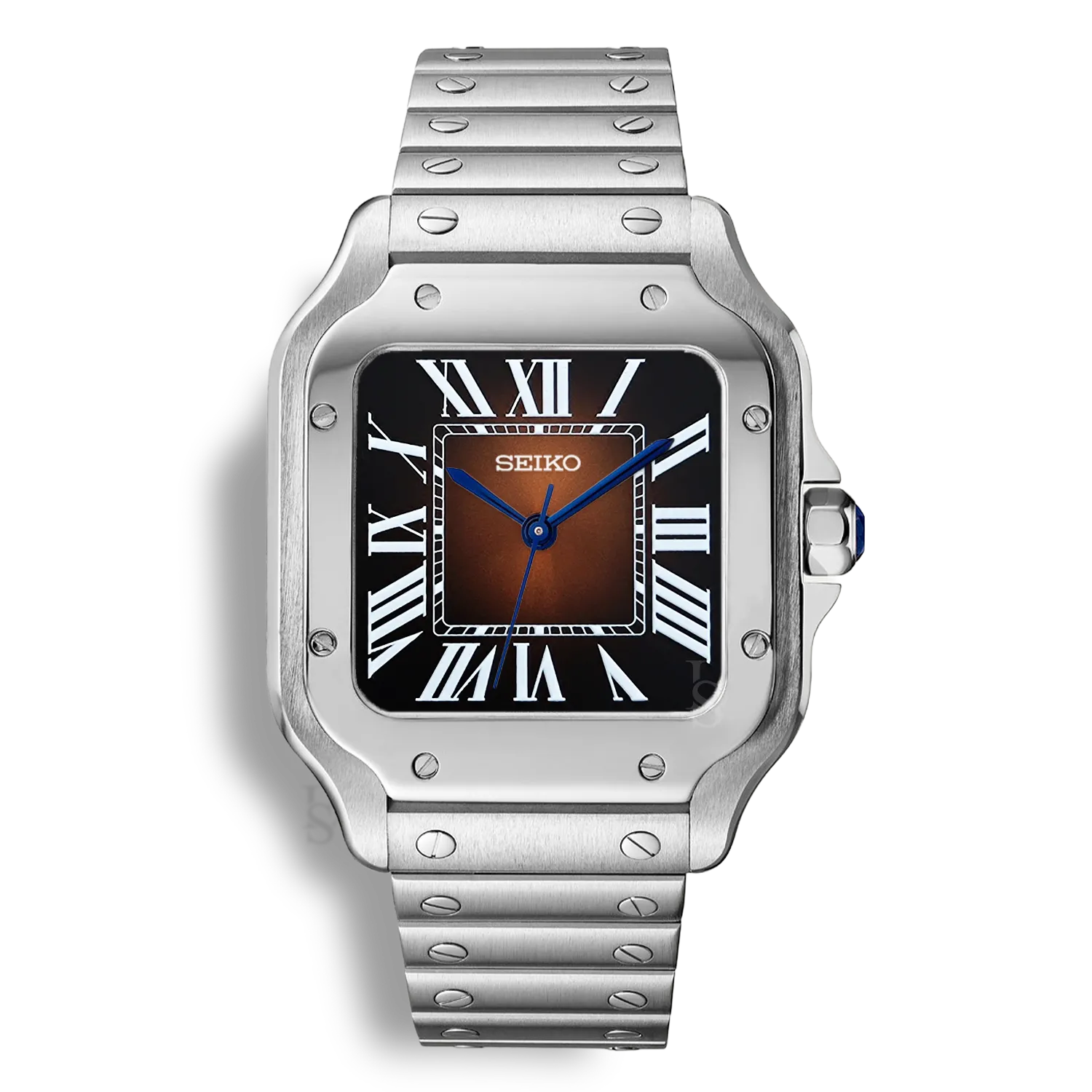 Montre SeikoMod Santos cadran marron soleillé avec aiguilles glaive bleues