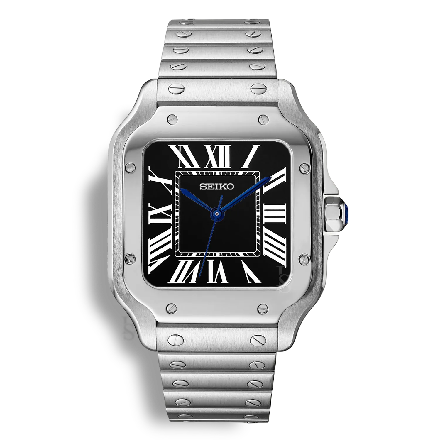 Montre SeikoMod Santos cadran noir avec aiguilles glaive bleues