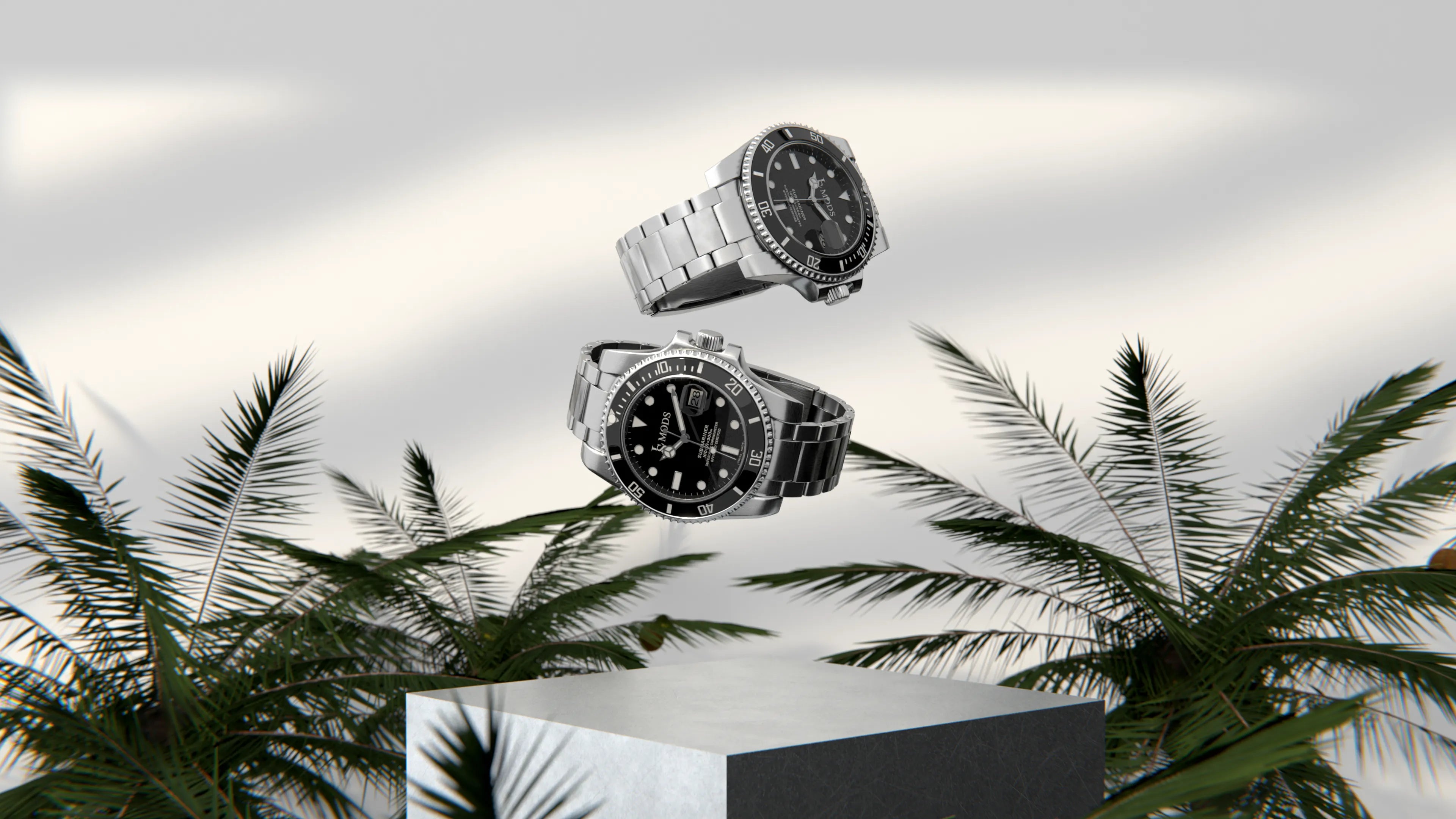 Bannière estivale version bureau mettant en lumière des montres Seiko Mod personnalisées