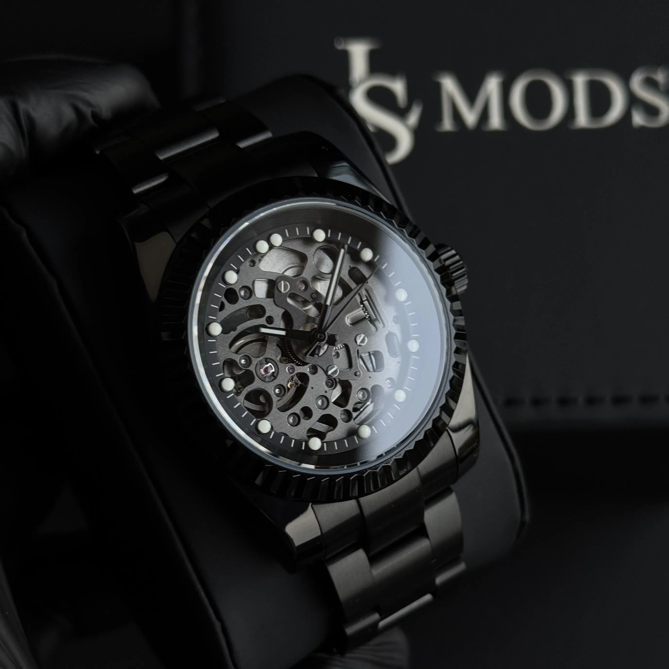 Custom SeikoMod Datejust Black with Skeleton Dial and Seiko NH72 Automatic Movement via the Configurator
