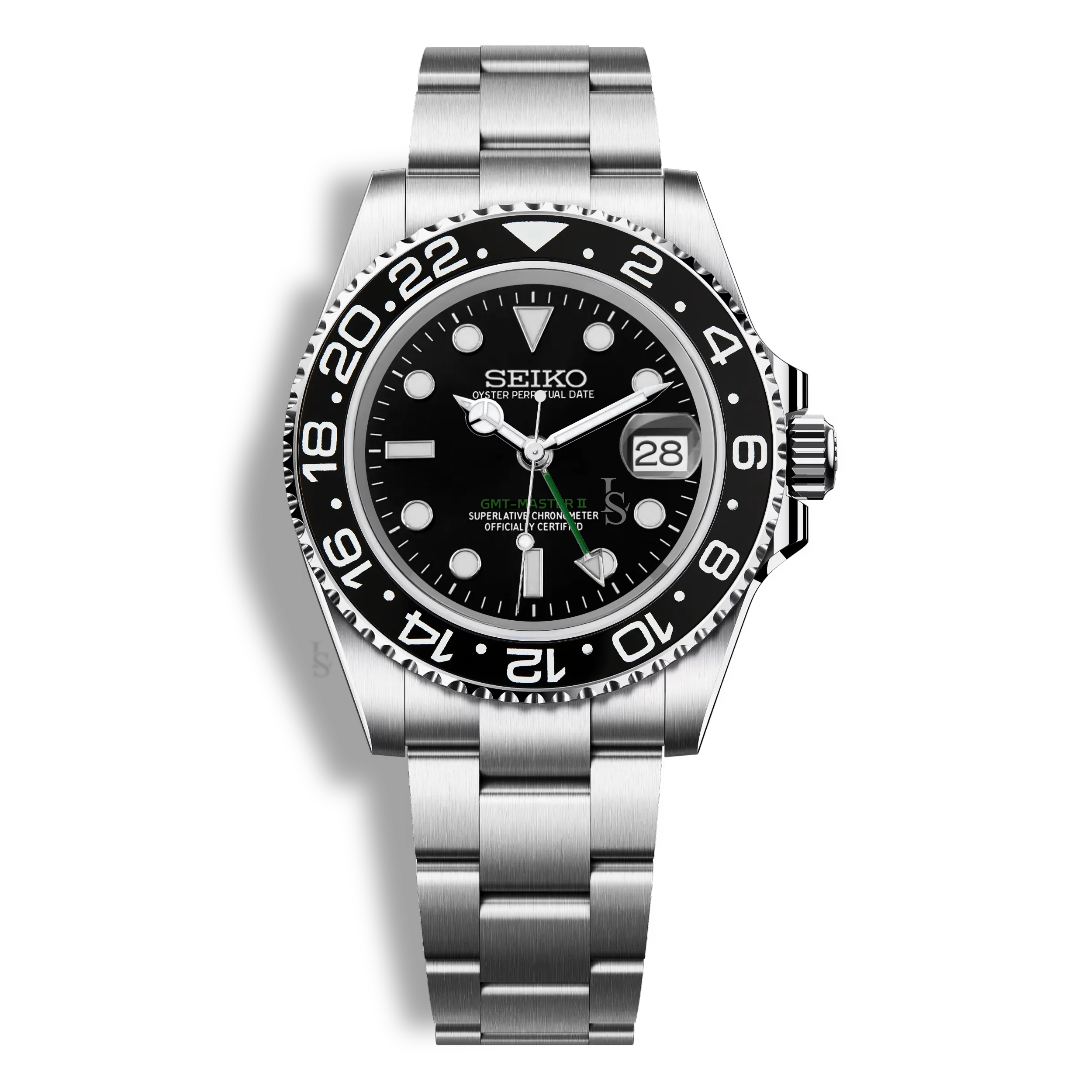 Montre Seiko Mod GMT Master II noire, mouvement automatique NH34, boîtier en acier 316L