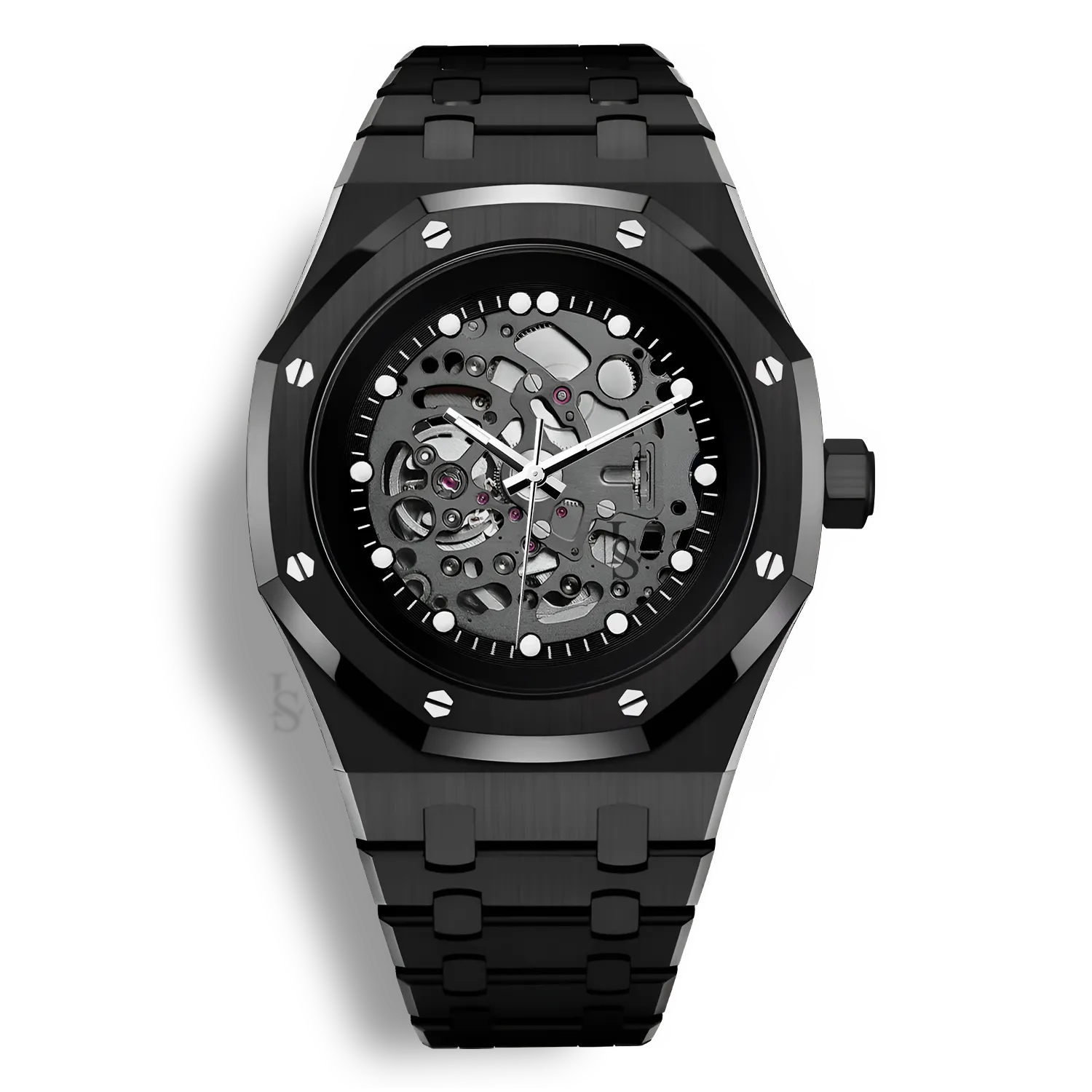 Montre SeikoMod Royal Oak Full Skeleton noir 41mm équipé du mouvement automatique Seiko NH70 et cadran minimaliste squelette complet