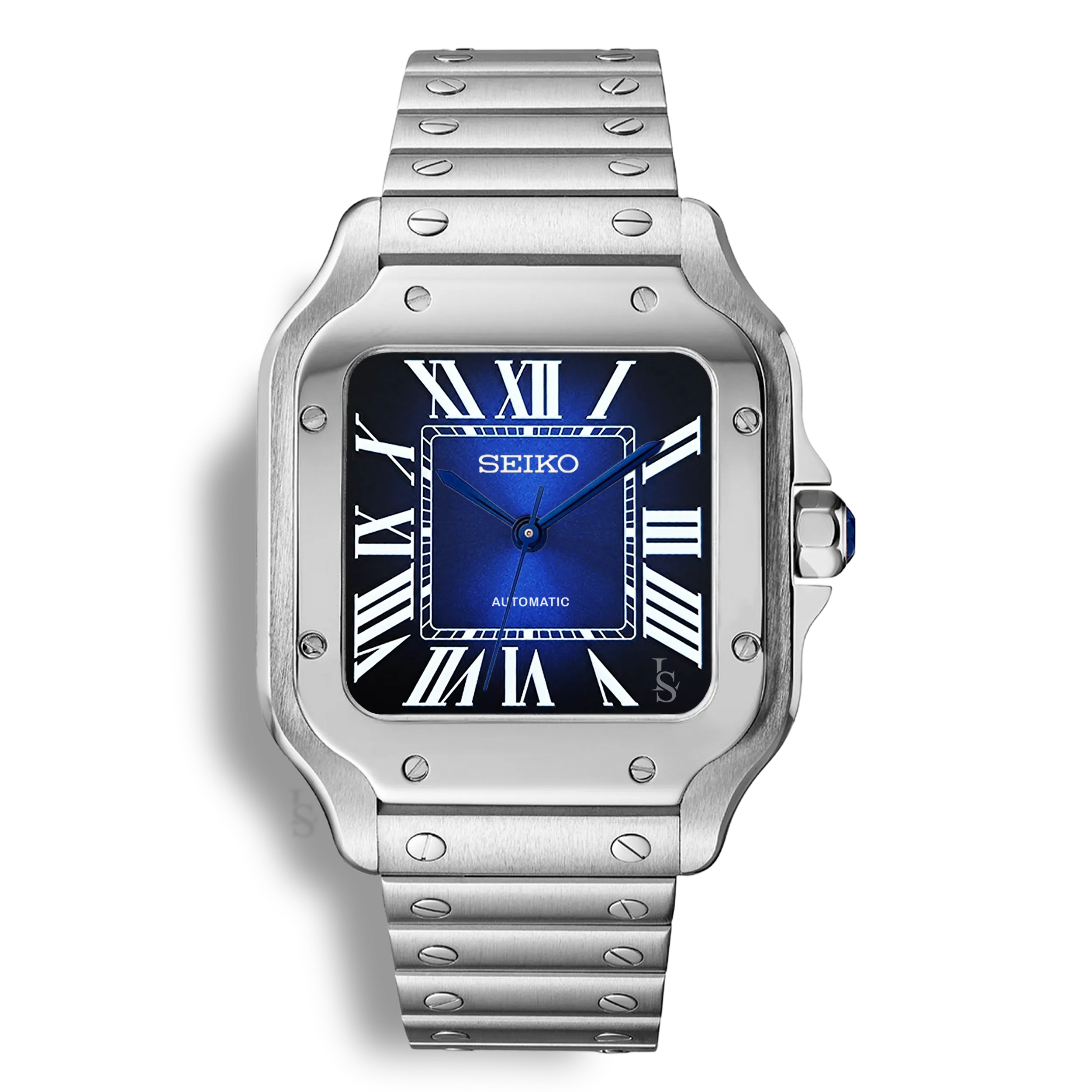 Montre SeikoMod Santos cadran bleu soleillé avec aiguilles glaive bleues